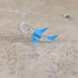 Hand Blown Glass Fish Necklace 26” Chain